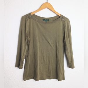Lauren by Ralph Lauren Olive Green Top Size M